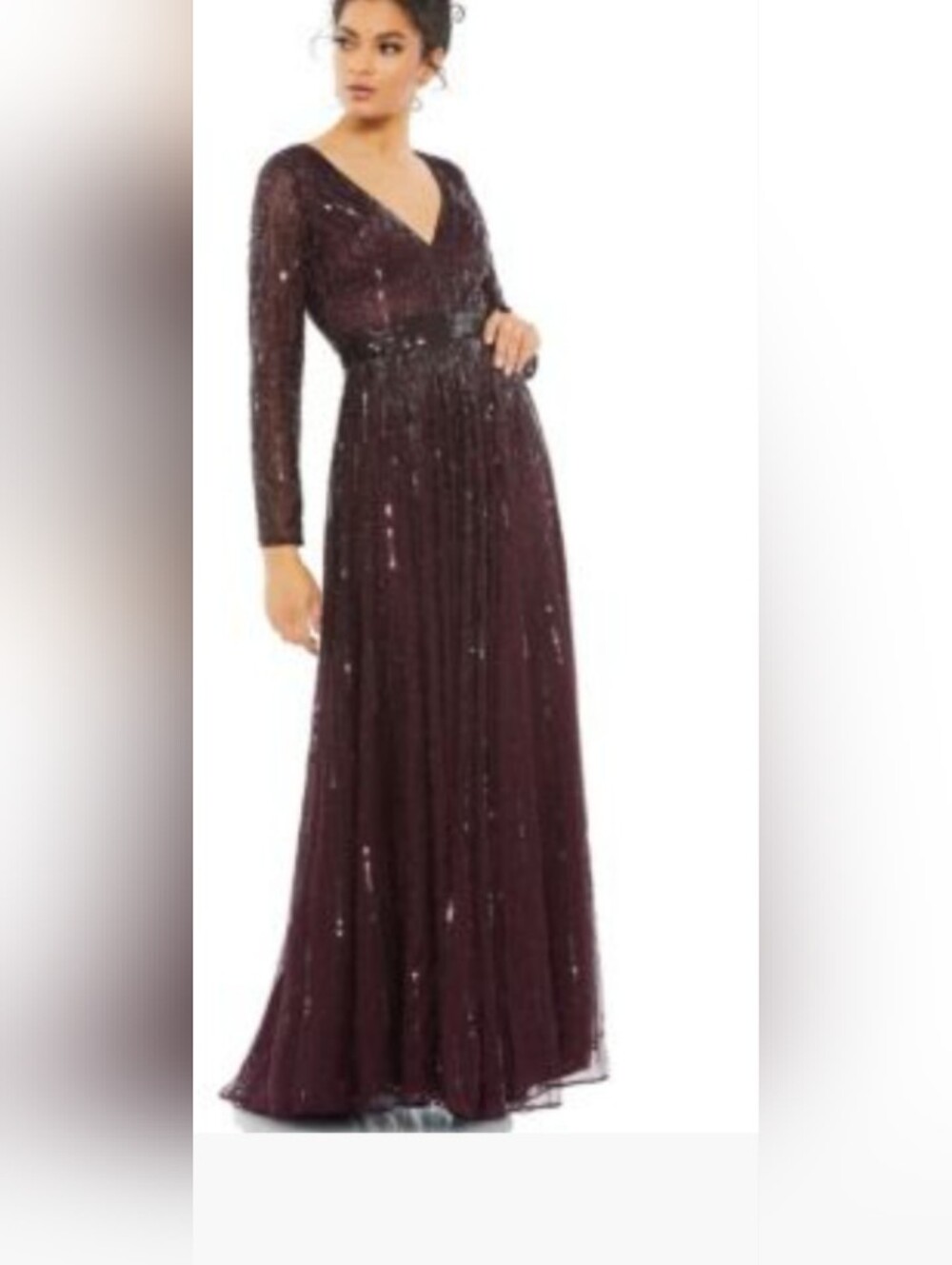 Mac Duggal Plum Sequin Long-Sleeve Evening Gown